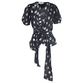 Blusa envolvente com estampa de bolinhas Larryn em seda preta de Diane Von Furstenberg Preto