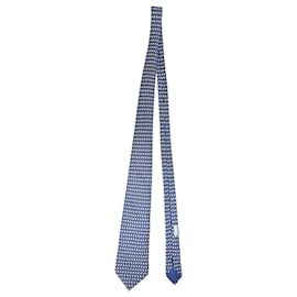 Hermès-Hermès Penguin Printed Neck Tie in Blue Silk-Blue,Light blue