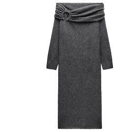 Zara Damen Midi-Kleid aus grobem Strick in Grau Größe S Grau