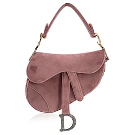 Dior-Christian Pink Velvet Mini Saddle Bag with Crystals-Pink