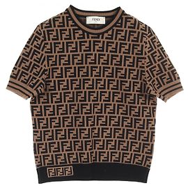 Fendi Zucca Pattern Knit Top Rayon Brown