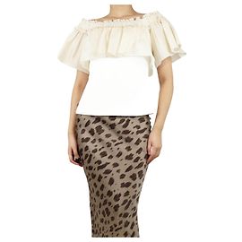 Badgley Mischka Cream off-shoulder frill top - size UK 12 Cream