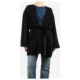 Retrofête Schwarzes Pailletten-Wickelkleid mit Gürtel - Größe L Schwarz