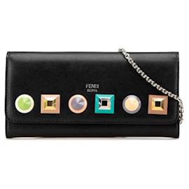 Fendi-Fendi Leather Studded Chain Wallet 8M0365-Black