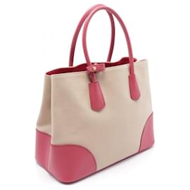 Prada-Prada CANAPA+SAFFIANO Canvas Leather Handbag-Beige