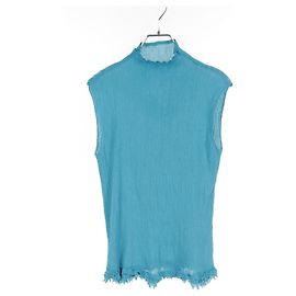 Issey Miyake Polyester See Through Crepe Shirt Blue