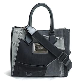 Dolce & Gabbana-Dolce & Gabbana Small Denim Patchwork Shoulder Bag-Black