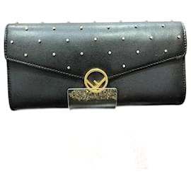 Fendi-Porte-monnaie à chaîne clouté Fendi-Noir