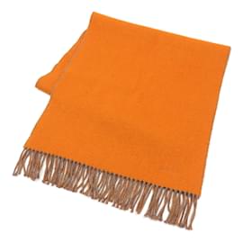 Hermès-Hermes Cashmere Shawl in Gray and Orange-Brown,Orange