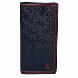 Louis Vuitton-Louis Vuitton Taiga Portefeuille Brazza Long Wallet-Red,Navy blue