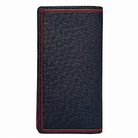 Louis Vuitton-Louis Vuitton Taiga Portefeuille Brazza Long Wallet-Red,Navy blue