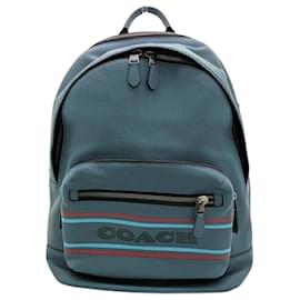 Coach-Coach Navy Leather Striped Backpack-Navy blue