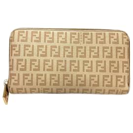 Fendi-Fendi Zucchino Round Long Wallet-Beige