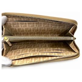Fendi-Fendi Zucchino Round Long Wallet-Beige