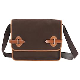 Hermès-Hermes Buenaventura PM Leather Toile Officier Shoulder Bag-Brown