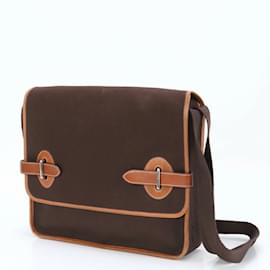 Hermès-Hermes Buenaventura PM Leather Toile Officier Shoulder Bag-Brown