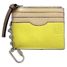 Loewe Anagram Leather Card Coin Case Keyring Beige