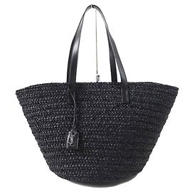 Yves Saint Laurent Saint Laurent Raffia Leather Tote Bag 693242 Black