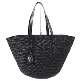 Yves Saint Laurent Sac fourre-tout en cuir et raphia Saint Laurent 693242 Noir