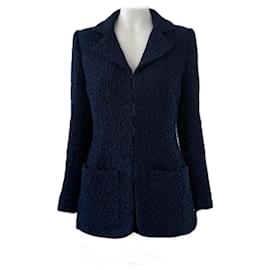 Chanel-CC Giant Buttons Navy Tweed Jacket 36 FR-Navy blue