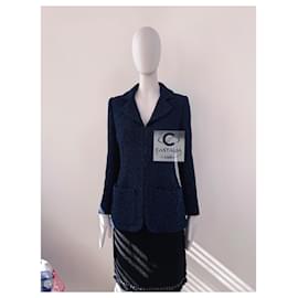Chanel-CC Giant Buttons Navy Tweed Jacket 36 FR-Navy blue
