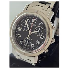 Hermès-Hermès Clipper Chronograph-Black,Silvery,Silver hardware