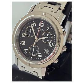 Hermès Clipper Cronógrafo Preto Prata Hardware prateado