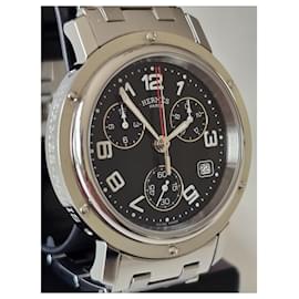 Hermès-Hermès Clipper Chronograph-Black,Silvery,Silver hardware