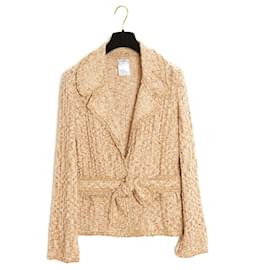 Chanel-Chanel 2006 Jacket FR38 Golden Beige Pink Knit Tweed Jacket Cardigan UK10 US8-Beige