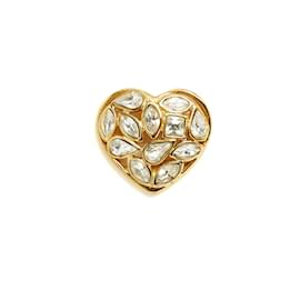 Yves Saint Laurent-Yves Saint Laurent YSL Brooch Pin Heart Rhinestones 1995s Golden Heart Brooch Pin-Golden