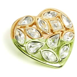 Yves Saint Laurent-Yves Saint Laurent YSL Brooch Pin Heart Rhinestones 1995s Golden Heart Brooch Pin-Golden