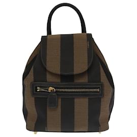 Fendi-FENDI Pecan Canvas Backpack Beige Black Gold Auth 106338-Black,Beige,Golden