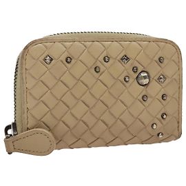 MONEDERO DE CUERO BEIGE INTRECCIATO BOTTEGA VENETA Auth am7335 Beige