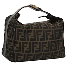 Fendi-FENDI Zucca Canvas Vanity Hand Bag Brown Auth 101351-Brown
