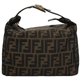 Fendi-FENDI Zucca Canvas Vanity Hand Bag Brown Auth 101351-Brown