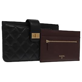 Chanel-CHANEL Long Wallet Lamb Skin Black CC Auth ac3422A-Black