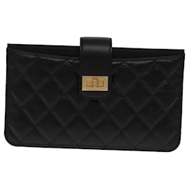 Chanel-CHANEL Long Wallet Lamb Skin Black CC Auth ac3422A-Black