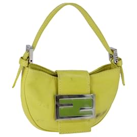 Fendi-FENDI Mini Croissant Hand Bag Leather Yellow Auth 104272-Yellow