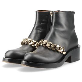 Botas de Cano de Couro de Cordeiro Preto Givenchy com Corrente Dourada 38 Preto Dourado