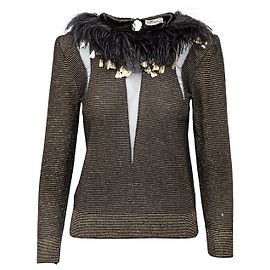 Top com acabamento de penas Valentino Boutique Preto