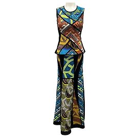Set due pezzi Herve Leger Top Donella in maglia blu / nero multi e gonna Nolena Multicolore