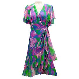 Vestido midi de seda com mangas flutuantes Prabal Gurung azul / rosa / verde Multicor