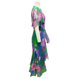 Prabal Gurung-Prabal Gurung Blue / Pink / Green Flutter Sleeved Silk Midi Dress-Multiple colors