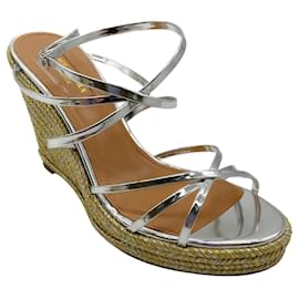 Aquazzura-Aquazzura Silver / Gold Metallic Espadrille Wedge Sandals-Silvery