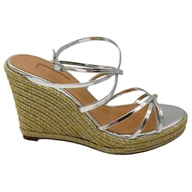 Aquazzura-Aquazzura Silver / Gold Metallic Espadrille Wedge Sandals-Silvery