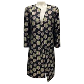 Autre Marque-Yaly Couture Black Multi Asymmetric Floral Jacquard Coat-Black