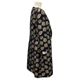 Autre Marque-Yaly Couture Black Multi Asymmetric Floral Jacquard Coat-Black