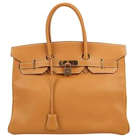 Hermès Bolsa Hermes Birkin 35 Ardennes Natural com acessórios de metal dourado Y:1995 Camelo