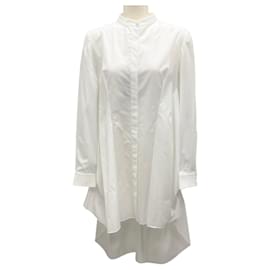 Alexander Mcqueen-Alexander McQueen White 2017 Long Sleeved Button-Front High-Low Tunic Dress-White