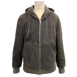Jaqueta com capuz de shearling cinza para homem Brunello Cucinelli com cashmere Cinza